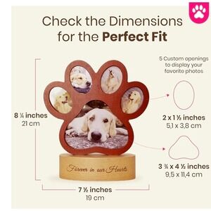 VividArt Paw Print Pet Memorial Photo Frame Mahogany Birchwood Forever in Hearts
